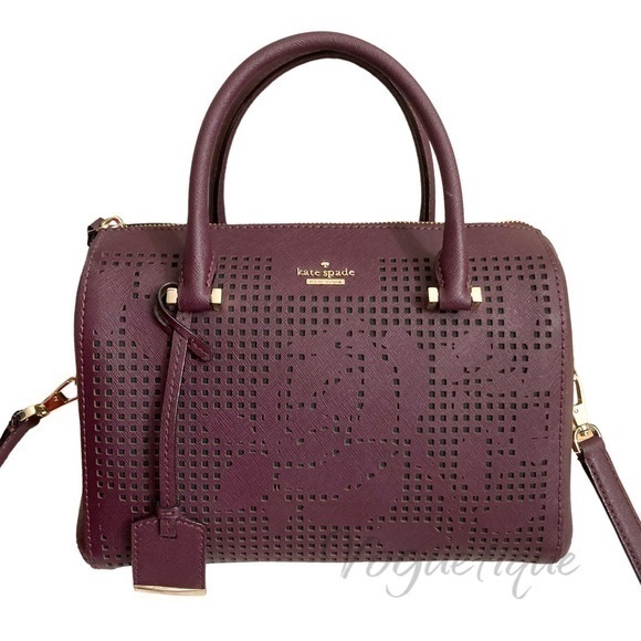 Kate spade perforated Cameron street burgandy barrel crossbodybag satchel